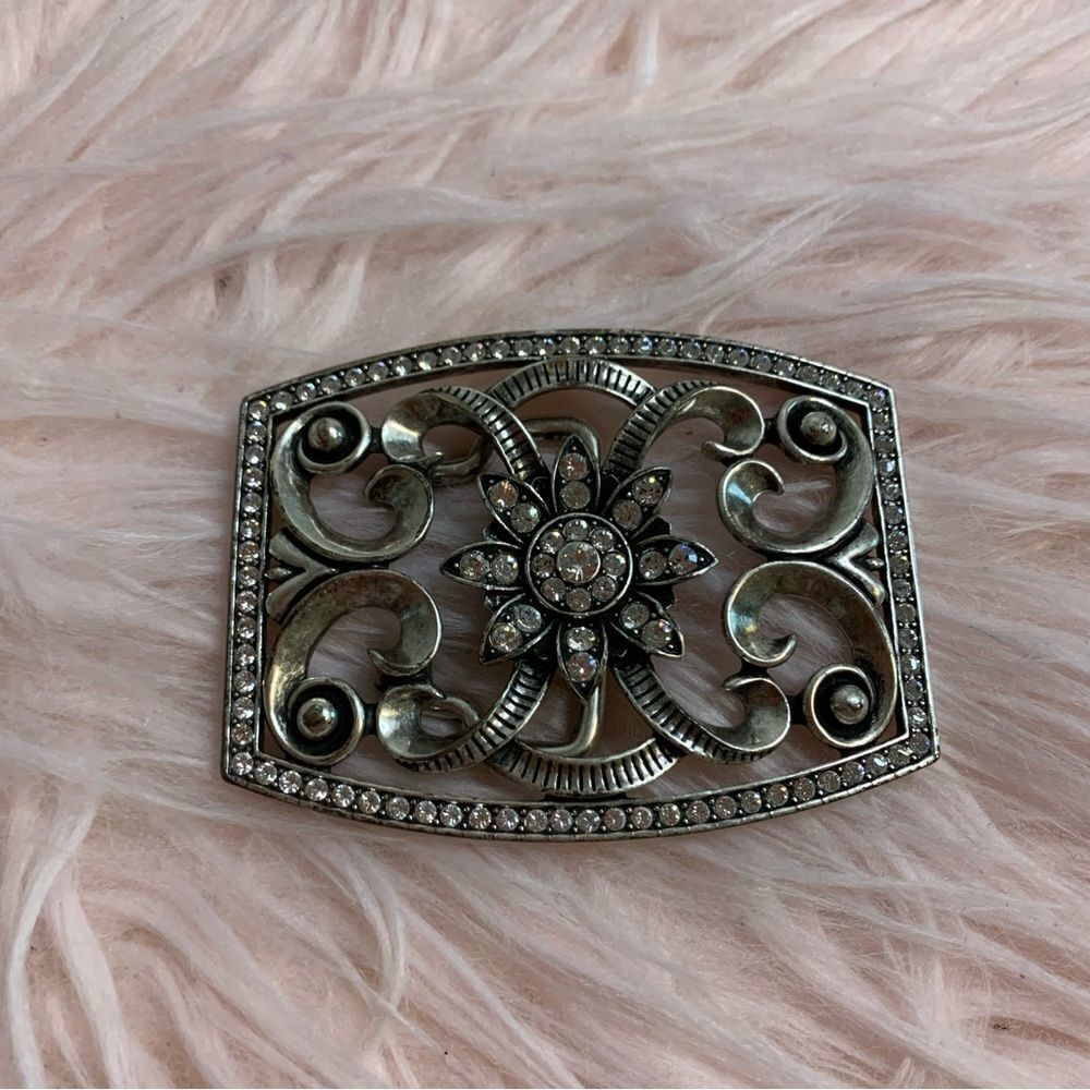 Ornate Silver Crystal Belt Buckle